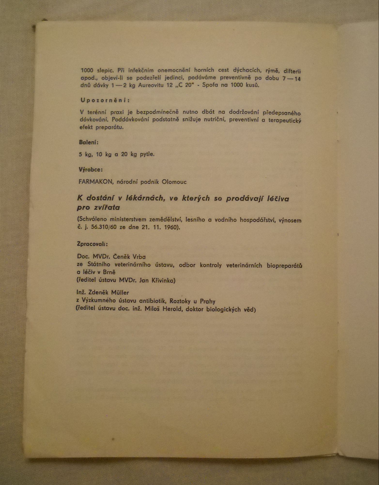 Zemědělský leták Aureovit 12 " C 20 " - 1960