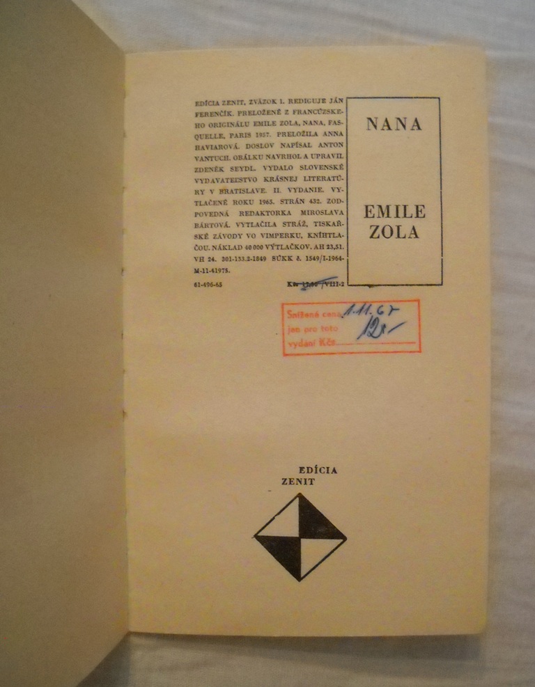 Émile Zola - Nana - Zenit 1965 - slovensky