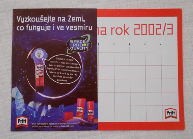 Rozvrh hodin reklamní barevný Pritt Letový plán na rok 2002/3