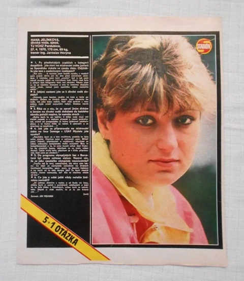 Časopis Stadion 1989 - poslední list s rubrikou 5 + 1 otázka Hana Jelínková