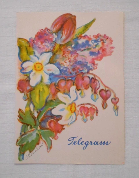 Telegram - Alena Čermáková ilustrovaný doručovací formulář použitý - 1982
