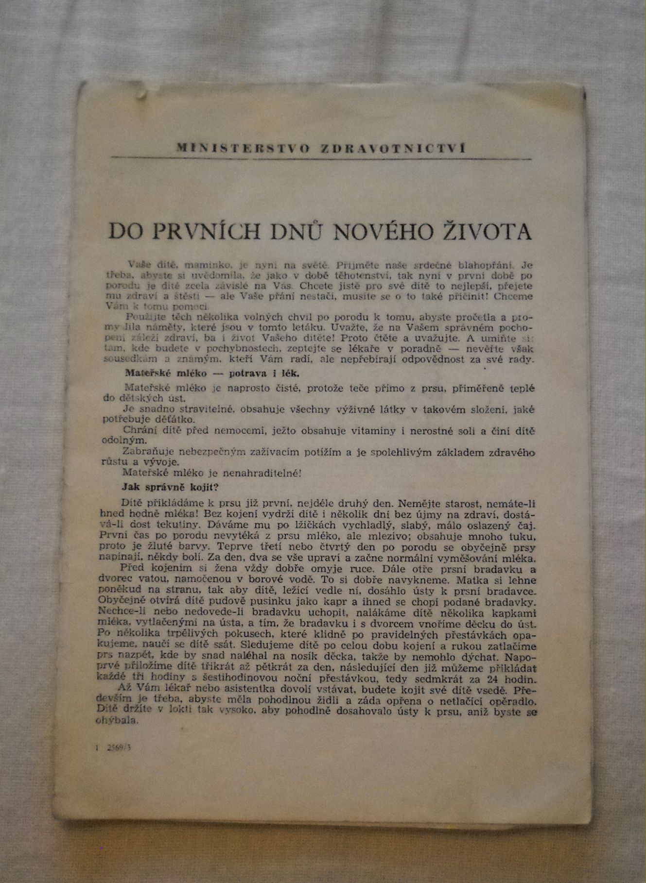Zdravotnická brožura Do prvních dnů nového života - 1951