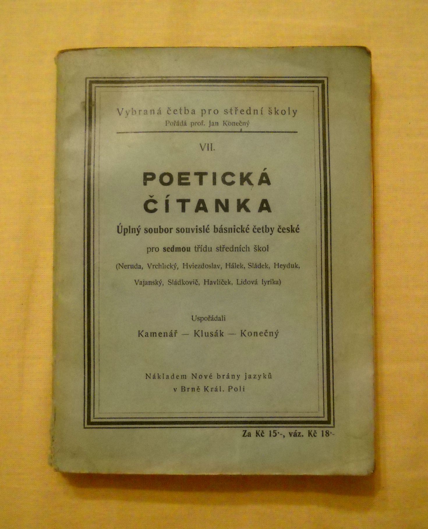 Poetická čítanka pro sedmou třídu středních škol - 1937