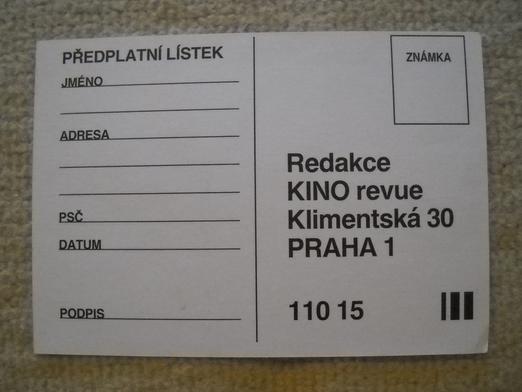 Předplatní lístek Kino revue - 90. léta
