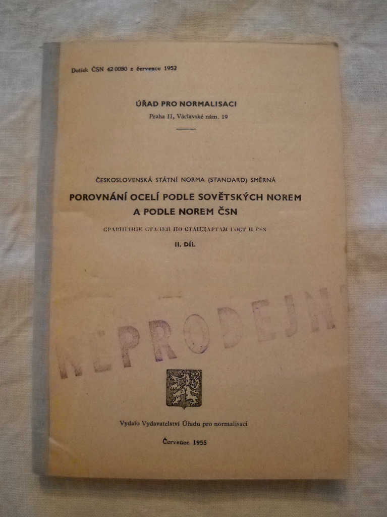 Porovnání ocelí podle sovětských norem a ČSN 2. díl - 1955