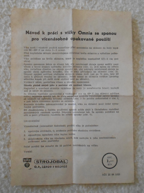 Návod k práci s víčky Omnia se sponou - 1984
