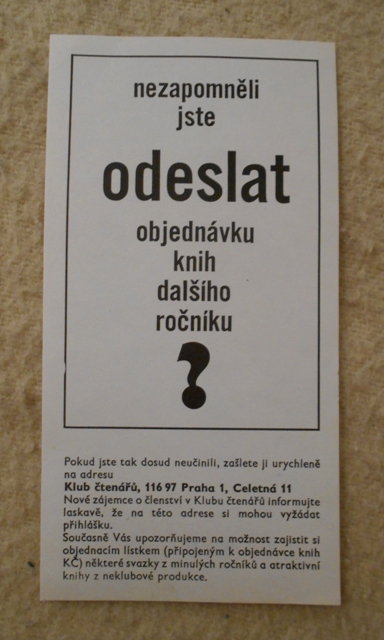 Knižní objednací připomínací lístek Klub čtenářů
