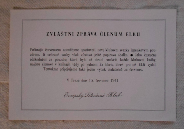 Zvláštní zpráva členům ELKu - Praha 1941
