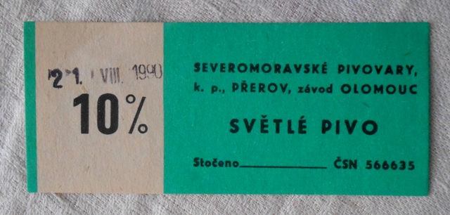 Pivní sudová etiketa Olomouc světlé pivo 10% - 1990