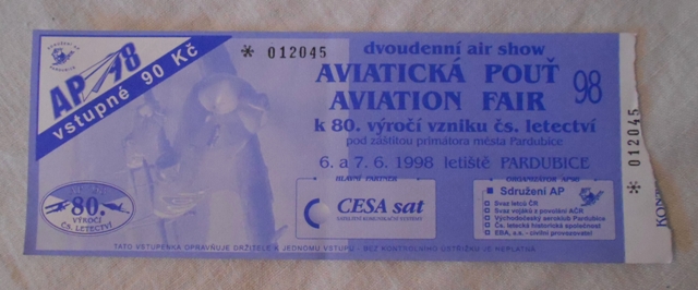 Vstupenka Aviatická pouť ´98 Pardubice - 1998