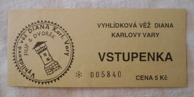 Vstupenka Vyhlídková věž Diana Karlovy Vary 5,- Kč
