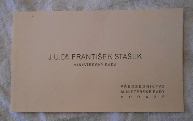 Dobová vizitka ministerský rada JUDr. František Stašek - Praha