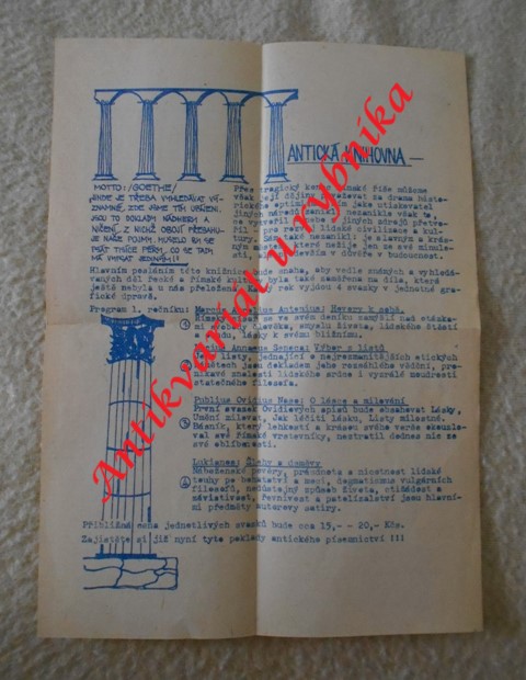 Reklamní leták Antická knihovna - 1969
