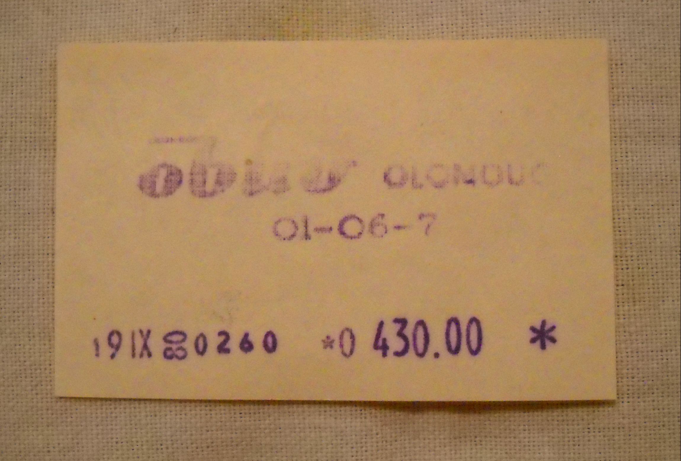Pokladní lístek z prodejny Obuv Olomouc z 19.9.1980