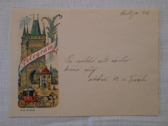 Telegram - V. Kubašta ilustrovaný doručovací formulář použitý - 1956