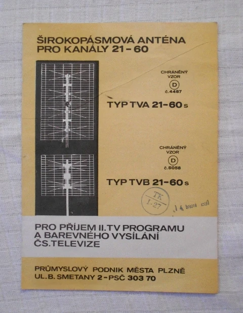 Návod Širokopásmová anténa typy TVA a TVB 21-60s - 1991