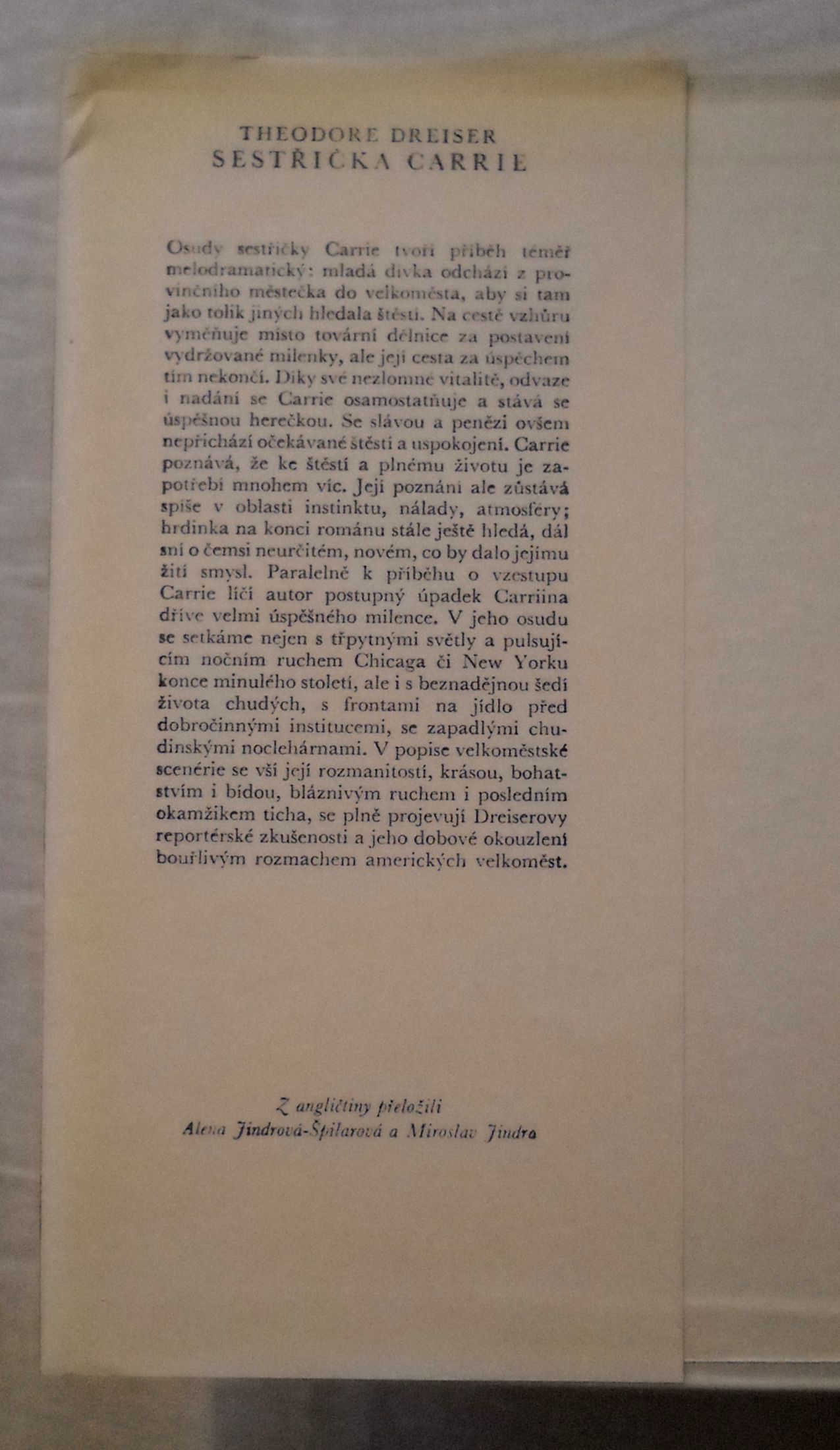 Theodore Dreiser - Sestřička Carrie - Odeon 1979