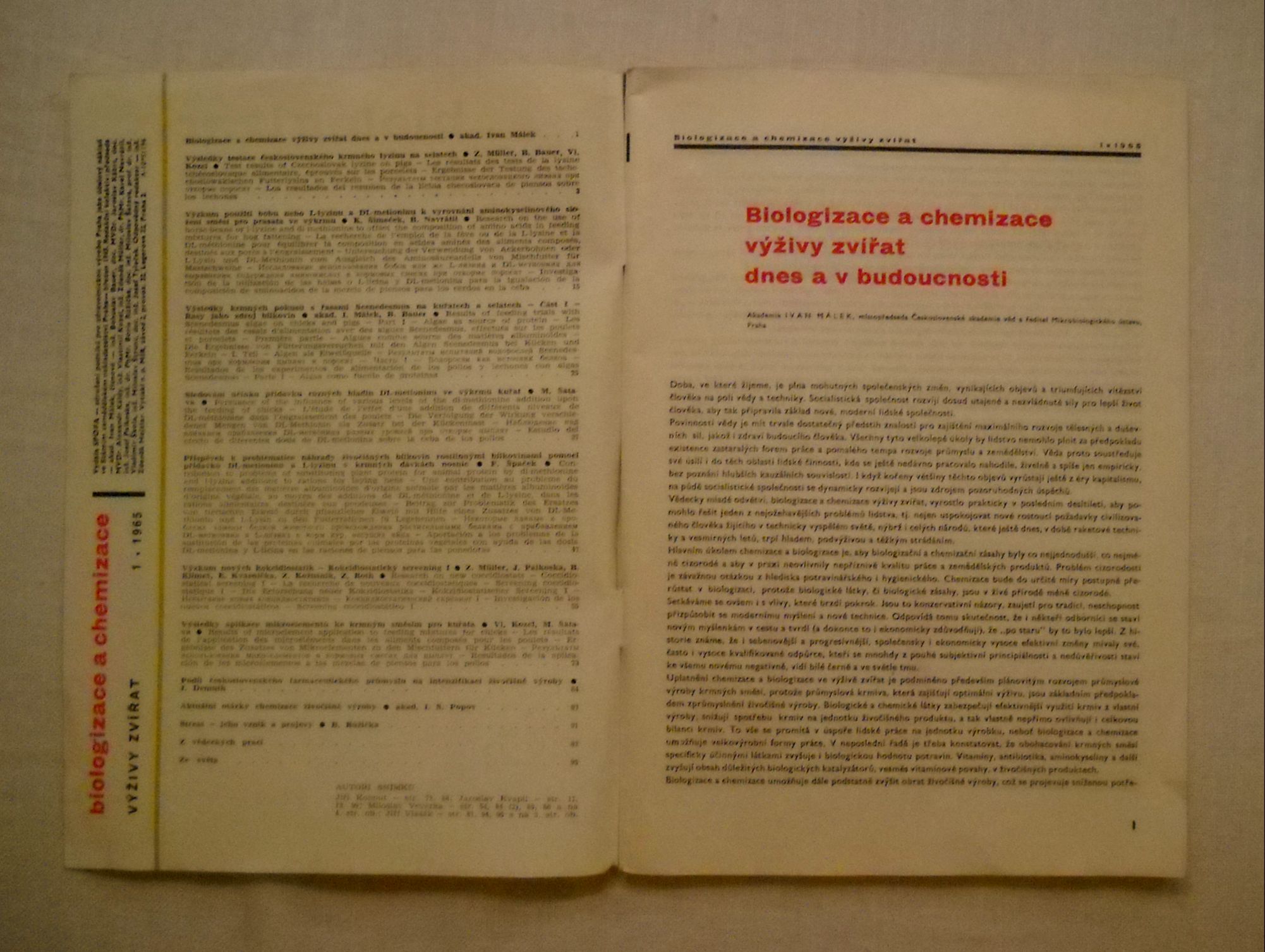 Věstník Biologizace a chemizace výživy zvířat ročník 1965 číslo 1