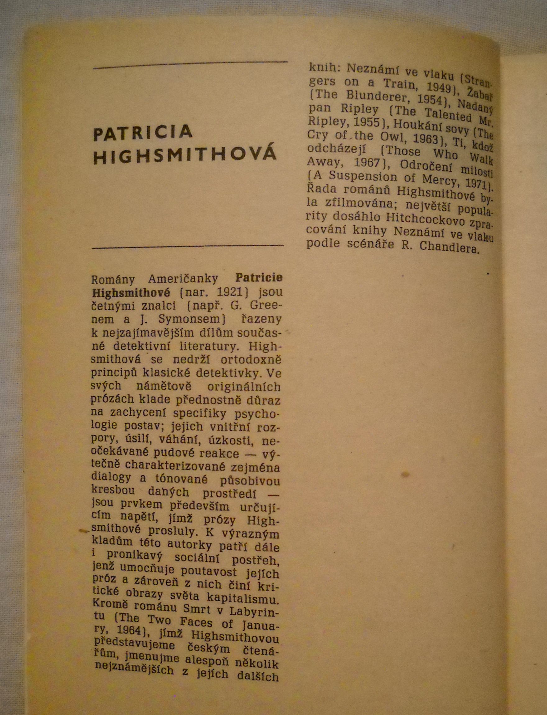 Patricia Highsmithová - Smrt v labyrintu - Odeon 1980