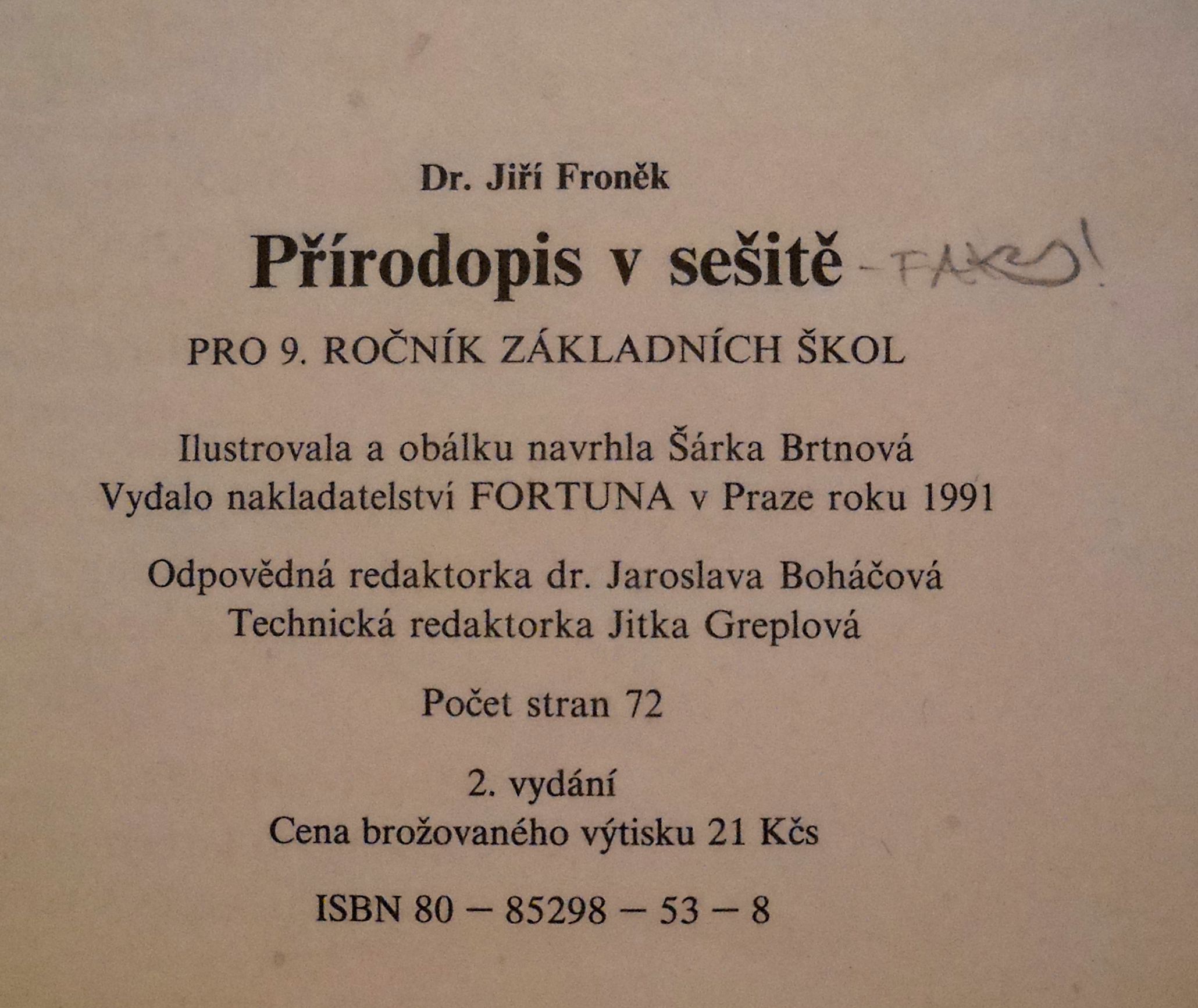 Přírodopis v sešitě pro 9. ročník ZŠ - 1991