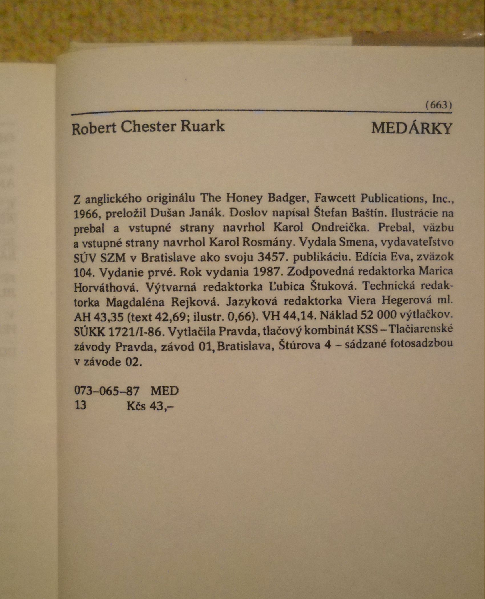 Robert Chester Ruark - Medárky - Smena 1987