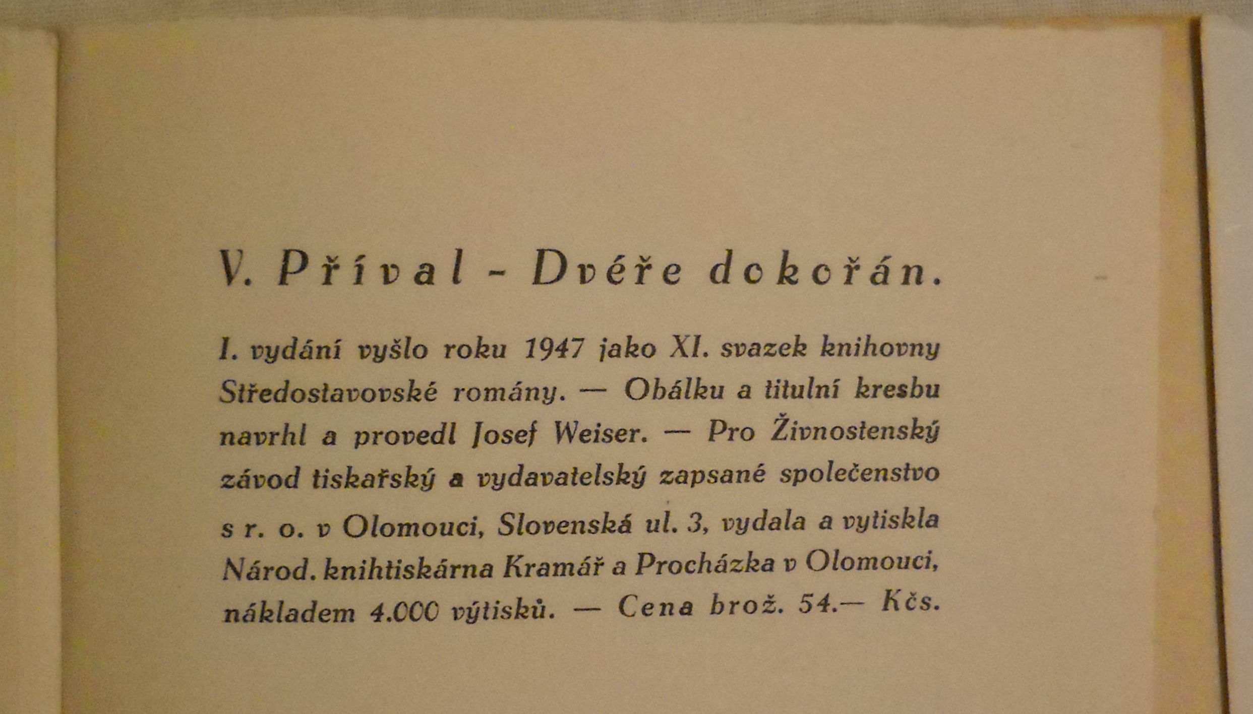 V. Příval - Dvéře dokořán - Olomouc 1947