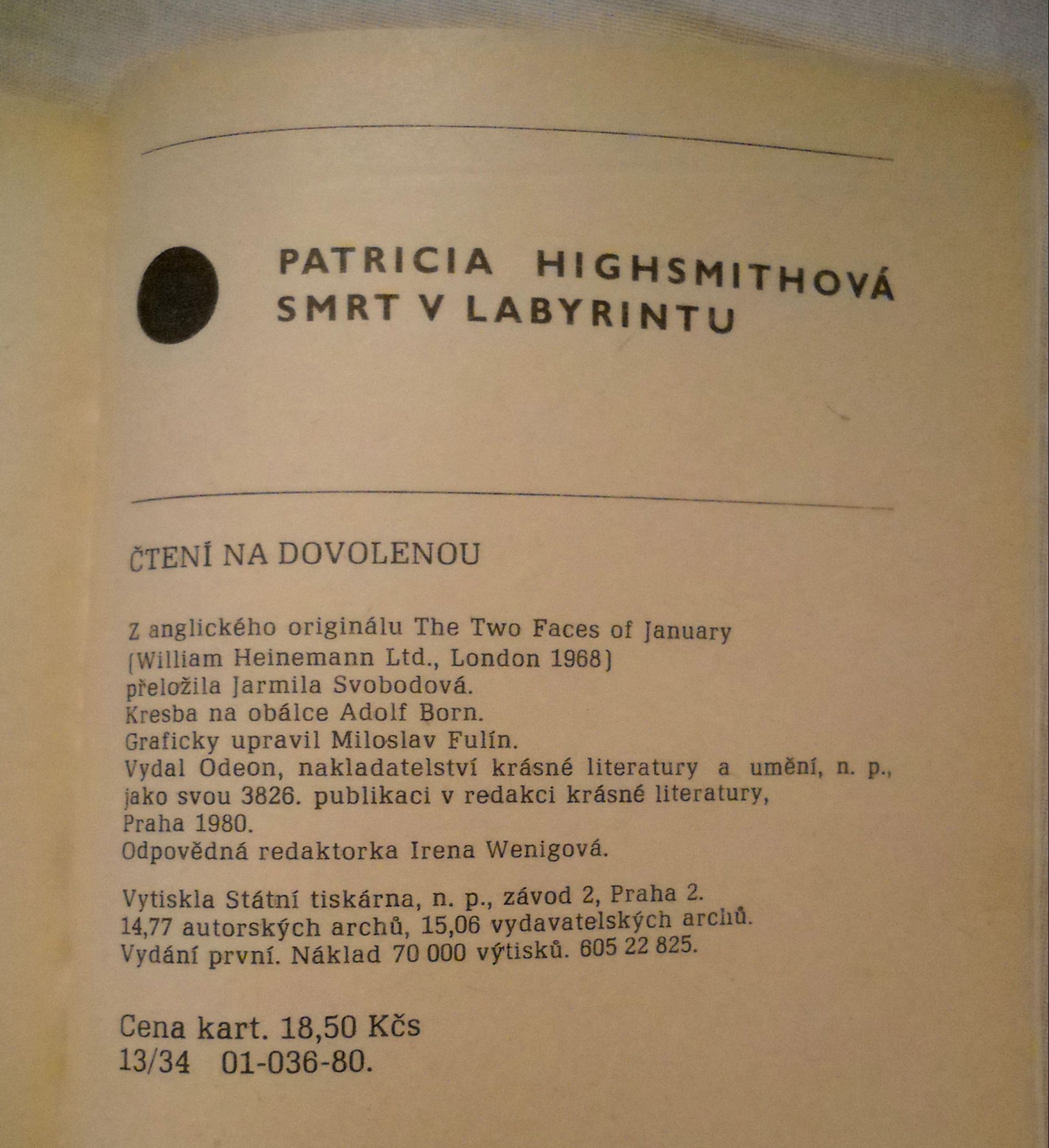 Patricia Highsmithová - Smrt v labyrintu - Odeon 1980