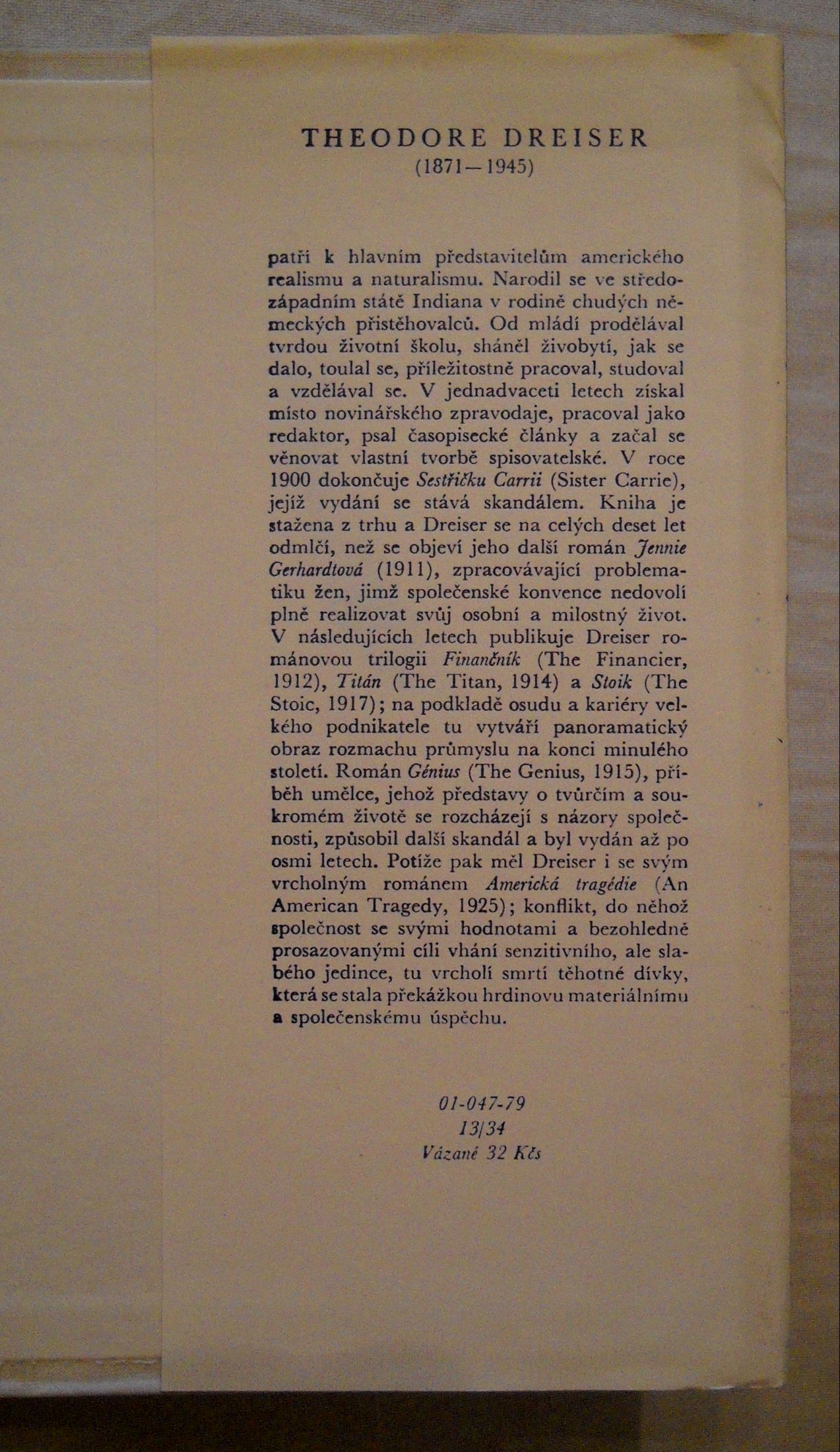 Theodore Dreiser - Sestřička Carrie - Odeon 1979