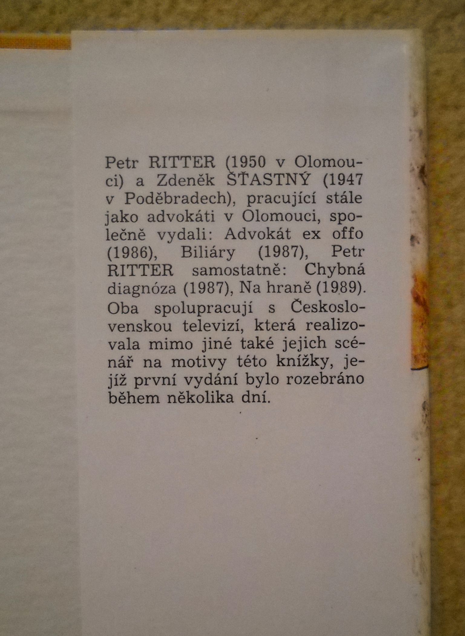 Petr Ritter, Zdeněk Šťastný - Advokát Ex Offo - Profil 1989