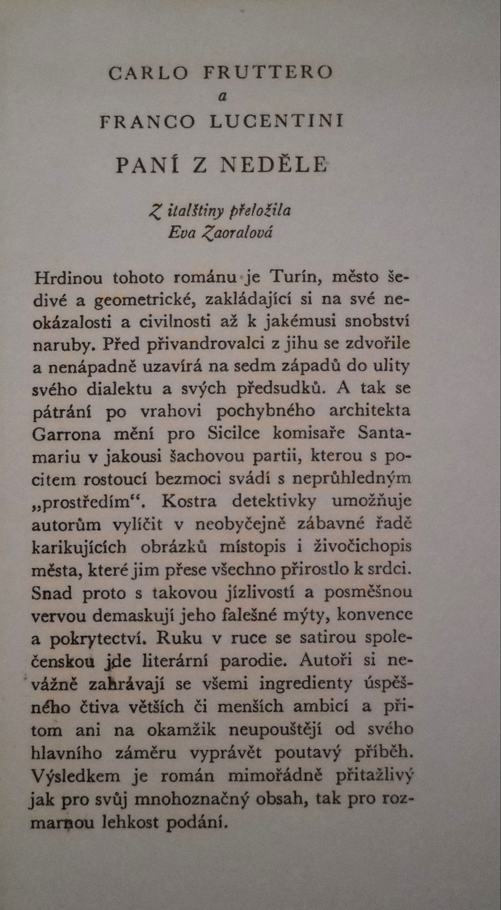 Fruttero, Lucentini - Paní z neděle - Odeon 1979