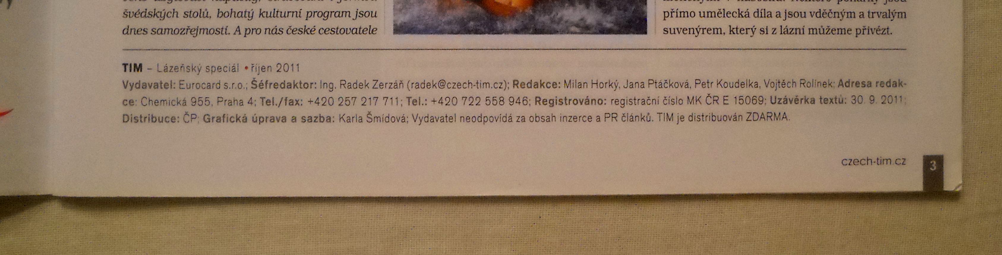 Časopis Tim - Turistický informační magazín číslo 10 2010