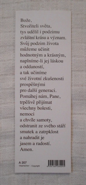 Záložka Modlitba ve stáří - Trapistky