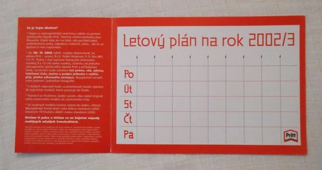 Rozvrh hodin reklamní barevný Pritt Letový plán na rok 2002/3