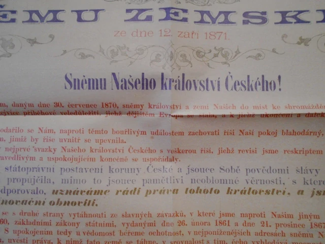 Replika - Císařský reskript s příslibem korunovace Františka Josefa I. českým králem - současná příloha