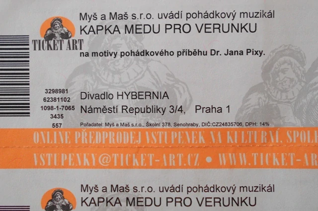 Vstupenka - Divadlo Hybernia 2012 Kapka medu pro Verunku - blok 2 kusy 