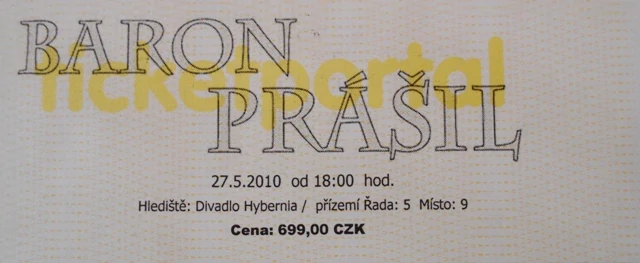 Vstupenka - Divadlo Hybernia 2010 Baron Prášil - blok 4 kusy