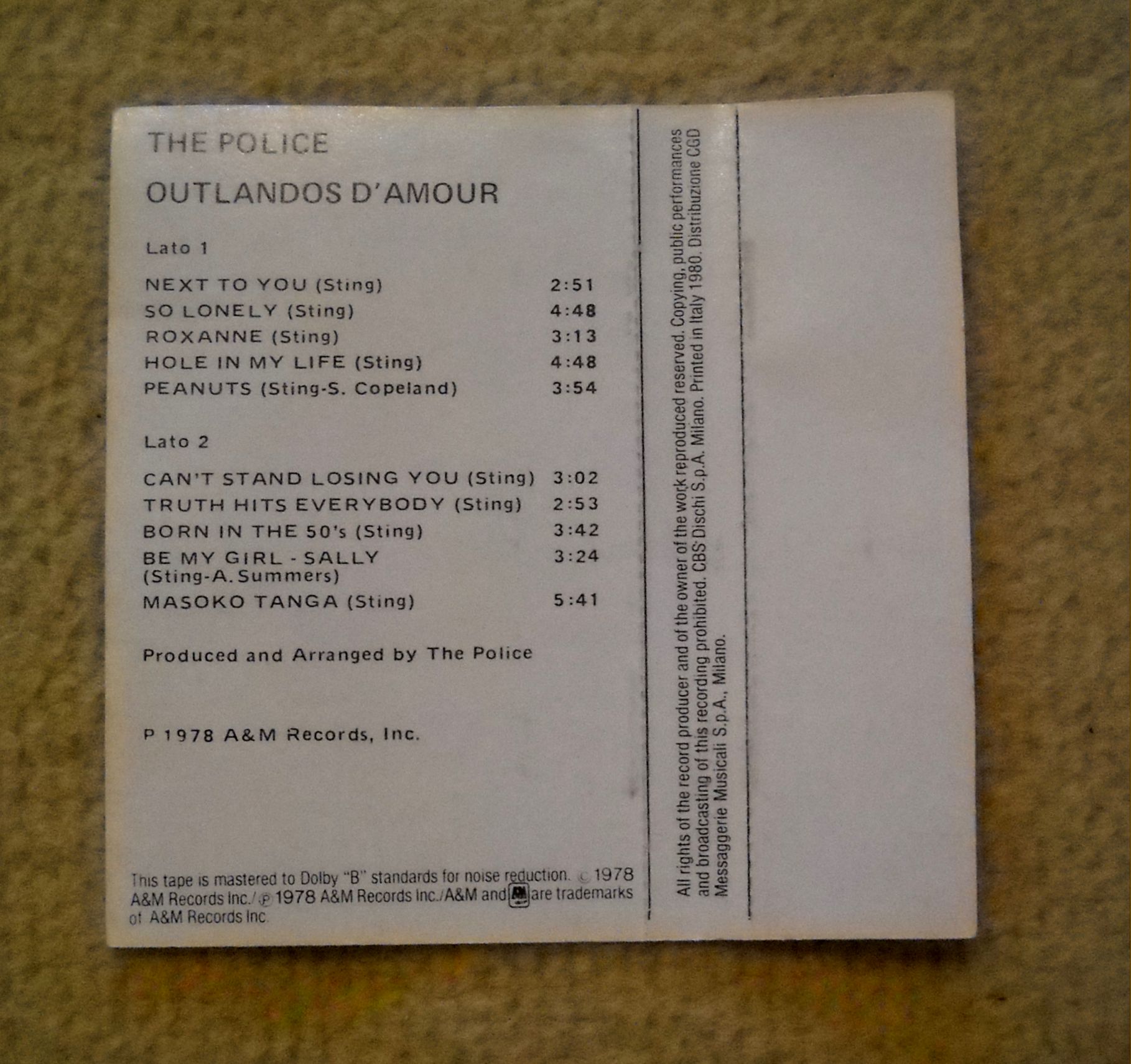 The Police - Sting - obal na MC - Itálie 1980