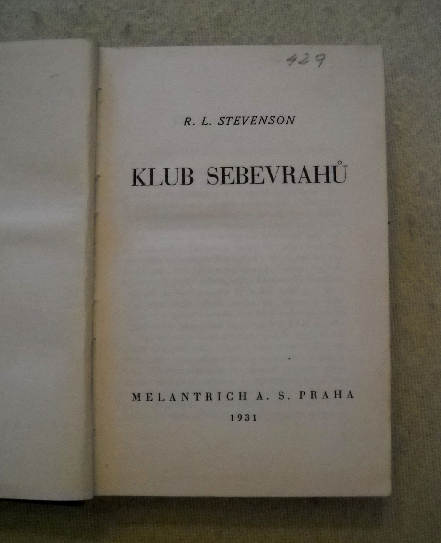 Robert Louis Stevenson - Klub sebevrahů - Melantrich 1931