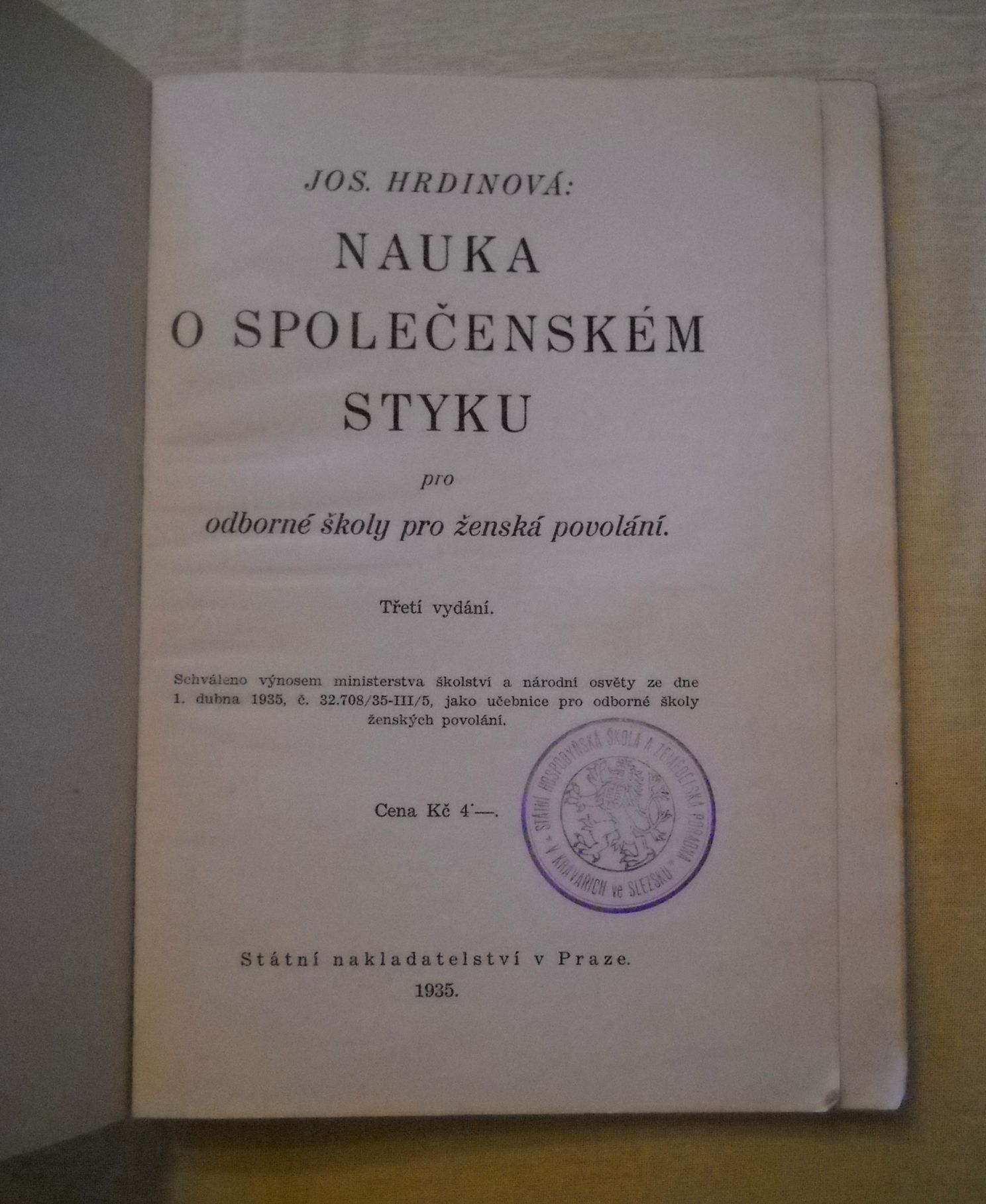 Josefína Hrdinová - Nauka o společenském styku - 1935