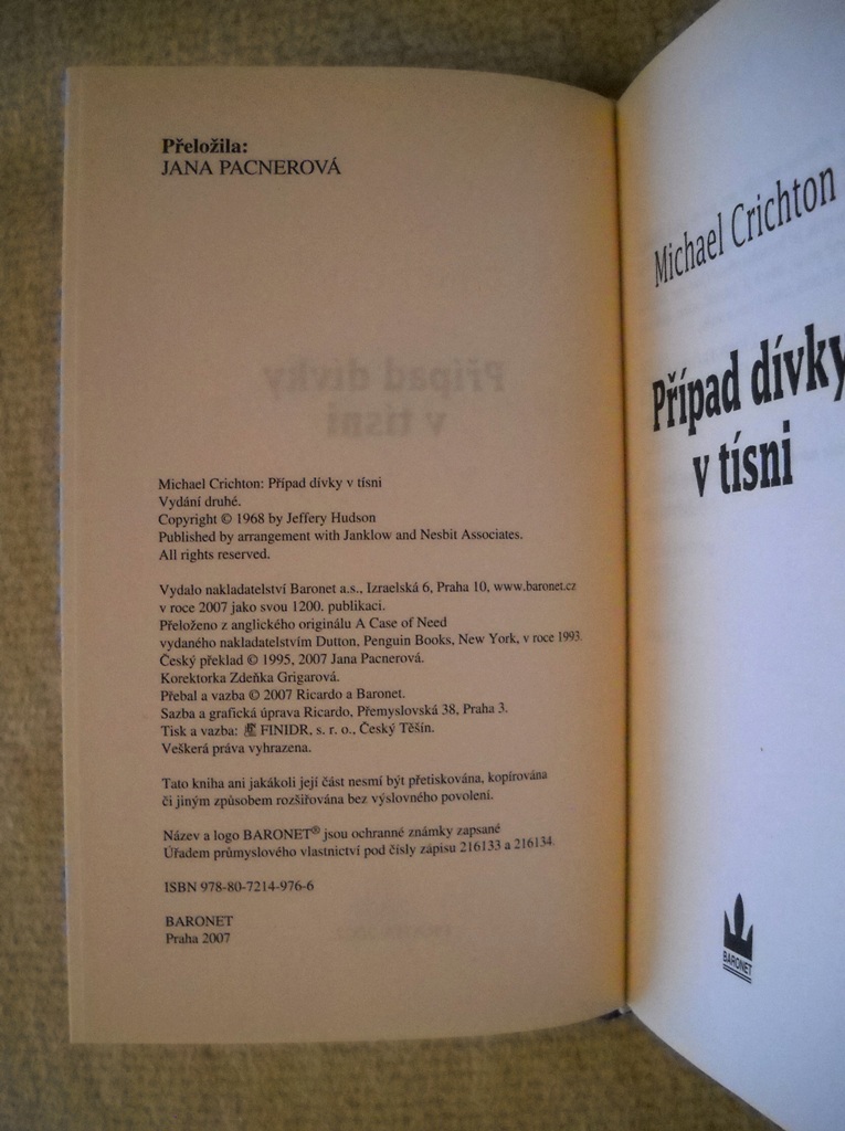 Michael Crichton - Případ dívky v tísni - Baronet 2007