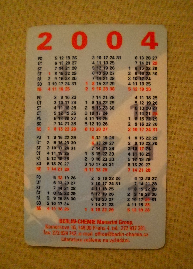Reklamní kalendář Berlin-Chemie - Dexoket - rok 2004