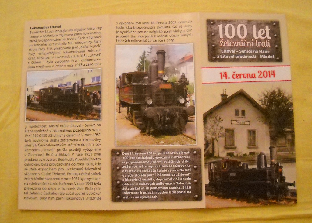 Pamětní leták 100 let železniční trati Litovel - 2014