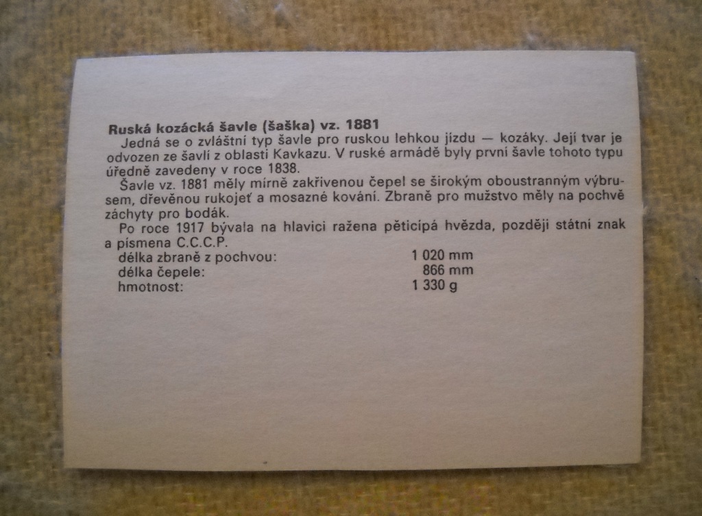 Technický atlas abc - Vojenství - Ruská kozácká šavle vz. 1881