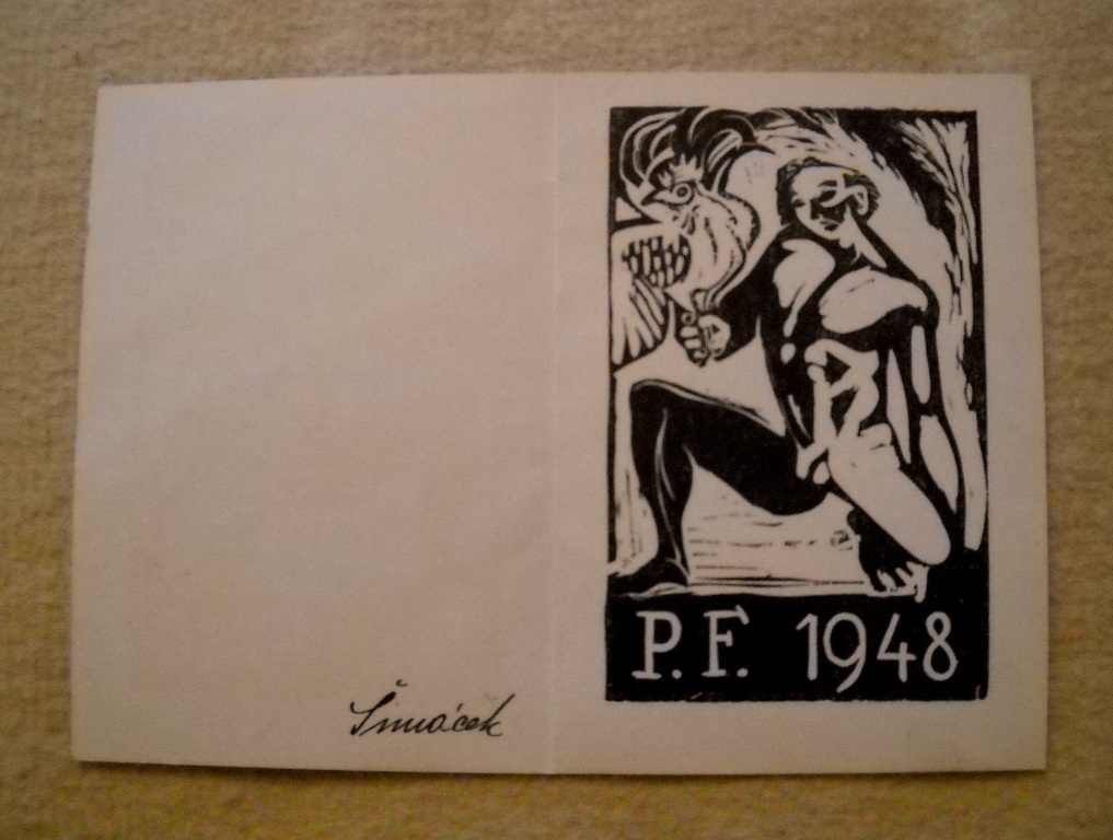 PF 1948 - tisk z rytina - podepsán Oldřich Šimáček