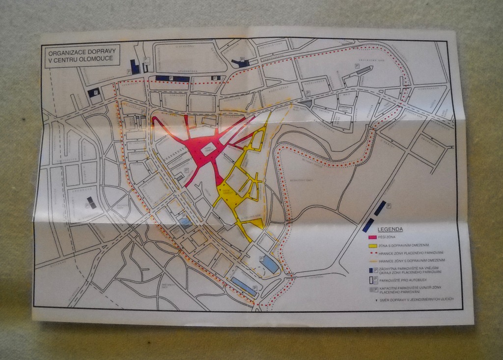 Mapa - Olomouc Organizace dopravy v centru města
