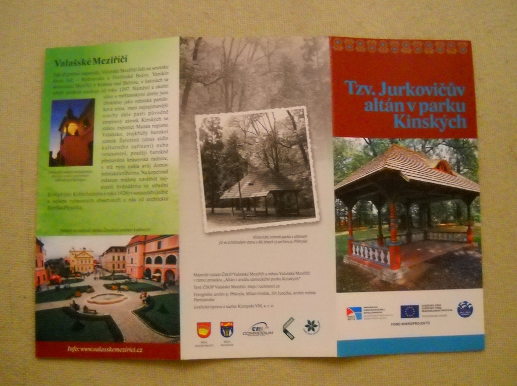 Regionální propagační leták Jurkovičův altán v parku Kinských