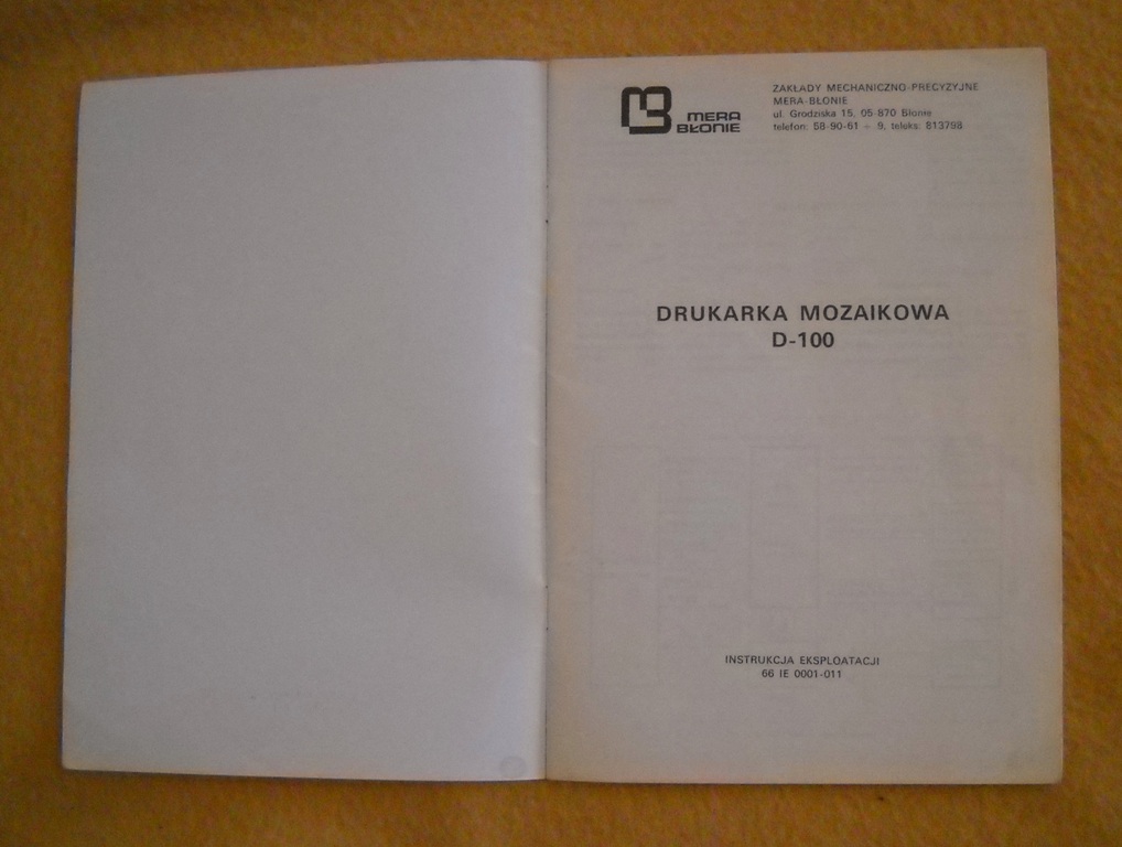 Drukarka mozaikowa D•100 - Instrukcija eksploatacji - 1986