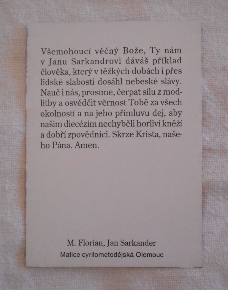 Svatý obrázek Jan Sarkander - M. Florian - Olomouc