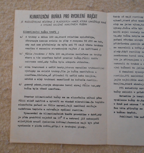 Zahradnický leták Klimatizační buňka pro rajčata - 1978