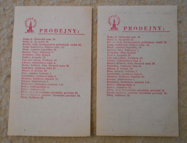 Paragon z prodejny Sovětská kniha Praha z 20.9. 1961 - 2 kusy